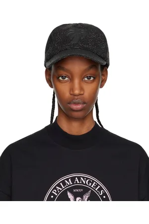 Palm Angels Casquette noire à pierres du Rhin et à écusson