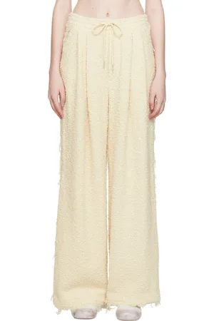 ECKHAUS LATTA Pantalon blanc cassé à bords effilochés