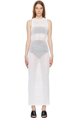 Alaïa Robe longue blanche en tricot gaufré texturé