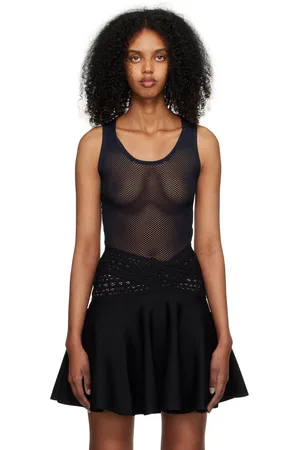 Alaïa Justaucorps bleu marine à encolure arrondie