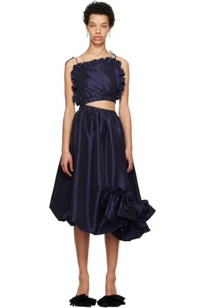 Kika Vargas Robe midi Ramya bleu marine exclusive à SSENSE