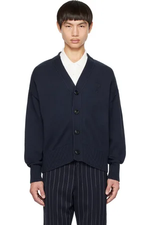 Ami Cardigan bleu marine à logo Ami de cœur