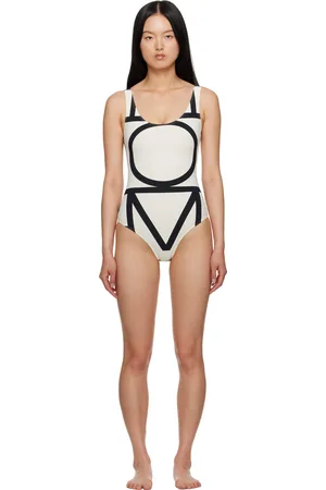 Totême Maillot de bain une pièce blanc cassé et noir à monogrammes