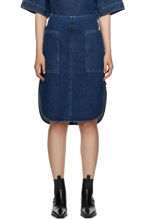 Totême Jupe midi bleue en denim à ourlet arrondi