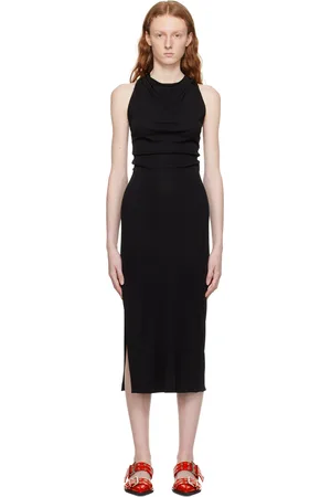 Helmut Lang Robe longue noire à ornement torsadé
