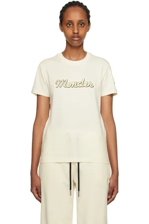 Moncler T-shirt blanc cassé à logo floqué