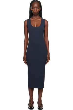 THEORY Robe midi bleu marine à encolure arrondie