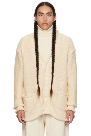 R13 Cardigan beige à bords roulés