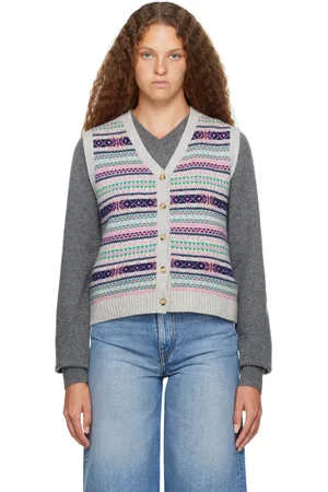 Caro Editions Cardigan gris à motif en tricot jacquard