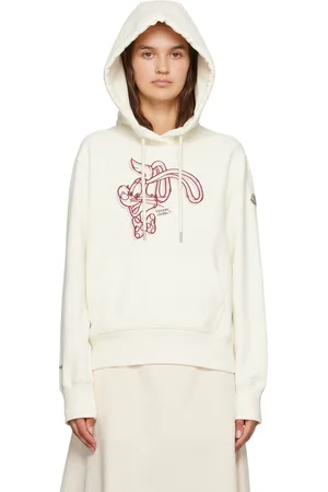 Moncler Pull à capuche blanc à image et logo brodés