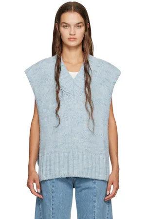 Maison Margiela Gilet bleu à garniture prolongée