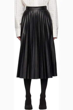 Maison Margiela Jupe midi noire en cuir synthétique à plis