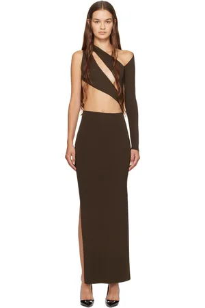 AYA MUSE Robe longue brune à découpes