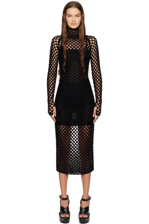 Alaïa Robe longue noire en filet