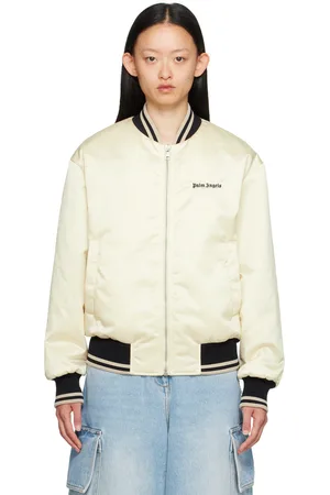 Palm Angels Blouson aviateur beige à logo brodé