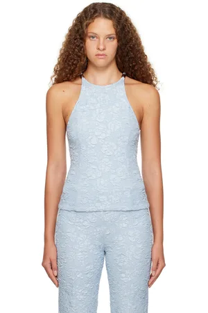 Ganni Débardeur bleu à motif en tissu jacquard
