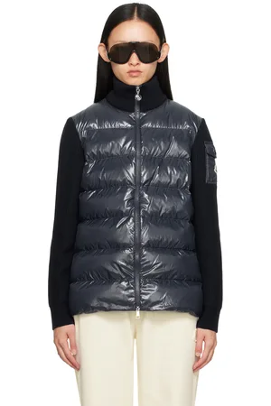 Moncler Cardigan bleu marine rembourré en duvet à glissière