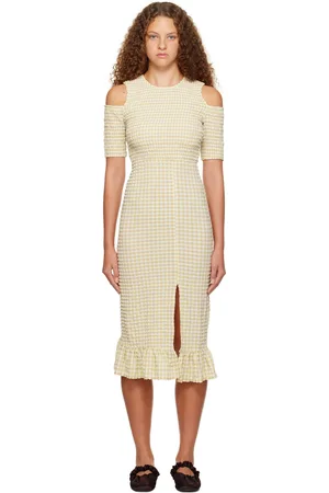 Ganni Robe midi beige à smocks