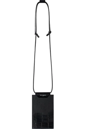 Maison Margiela Pochette pour téléphone noire en cuir gaufré façon croco