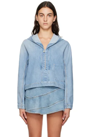 Alaïa Blouson bleu en denim à capuche