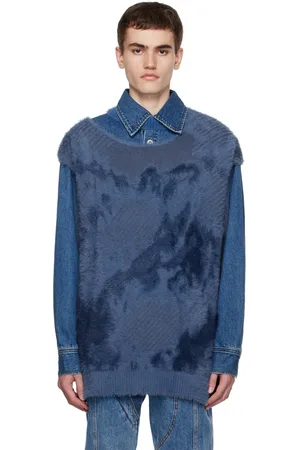 Feng Chen Wang Ensemble de gilet et blouson en denim Landscape Painting bleu