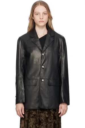 lesugiatelier Blouson noir en cuir synthétique à panneaux