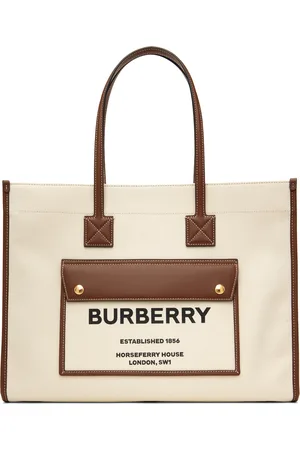 Burberry Moyen cabas Freya blanc cassé et brun clair
