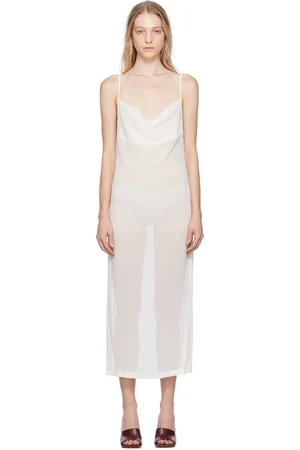 Bottega Veneta Robe longue blanche à col bénitier