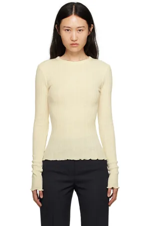 Recto T-shirt à manches longues blanc cassé à bords ondulés