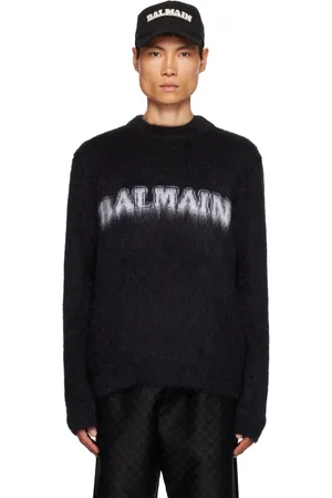 Balmain Pull noir en tricot brossé
