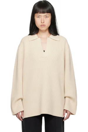 Totême Polo blanc cassé en tricot côtelé