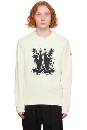 Moncler Pull molletonné blanc cassé à appliqué à logo