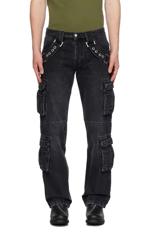 MISBHV Pantalon cargo noir en denim à effet délavé