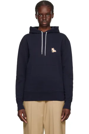 Maison Kitsuné Pull à capuche bleu marine à écusson à logo de renard