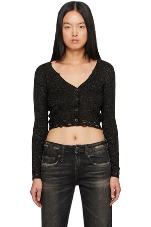 R13 Cardigan noir à effet usé