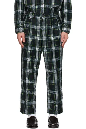 Beams Pantalon bleu marine et vert à carreaux
