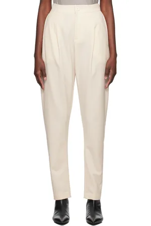 Issey Miyake Pantalon blanc cassé à taille haute