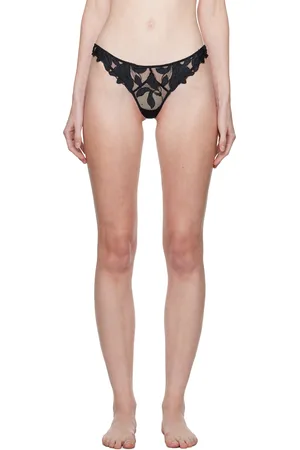 FLEUR DU MAL Tanga noir à appliqués floraux