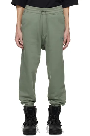 Y-3 Pantalon de survêtement vert à revers en tricot côtelé