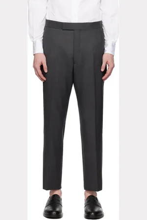 Thom Browne Pantalon gris en laine super 120s à patte à l