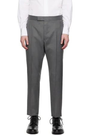 Thom Browne Pantalon gris en laine super 120s à patte à l