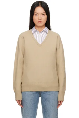 Totême Pull beige à garnitures en tricot côtelé
