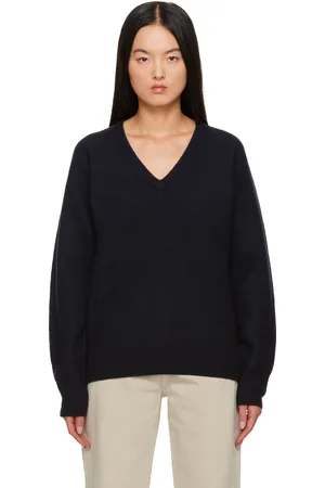Totême Pull bleu marine à garnitures en tricot côtelé