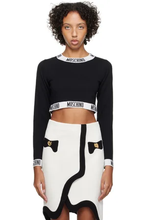Moschino Pull noir à logos en tricot jacquard