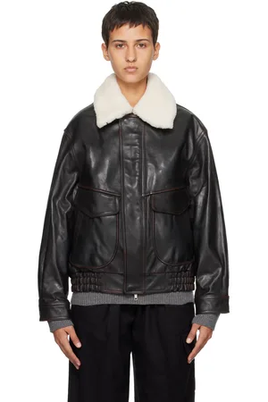 DUNST Blouson brun en cuir à glissière