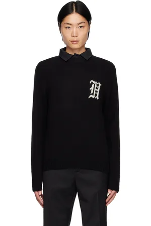 HAN Kjøbenhavn Pull noir à image à logo en intarsia