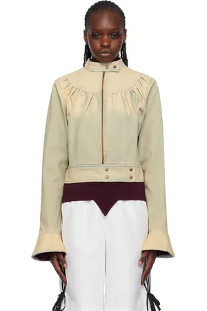 FIDAN NOVRUZOVA Blouson beige et vert en denim à fronces