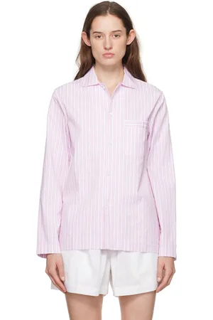 Tekla Chemise de pyjama à manches longues blanc et rose