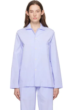 Tekla Chemise de pyjama à manches longues bleue
