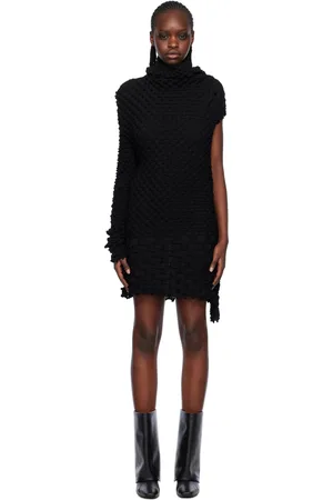 Issey Miyake Robe courte noire en tricot texturé